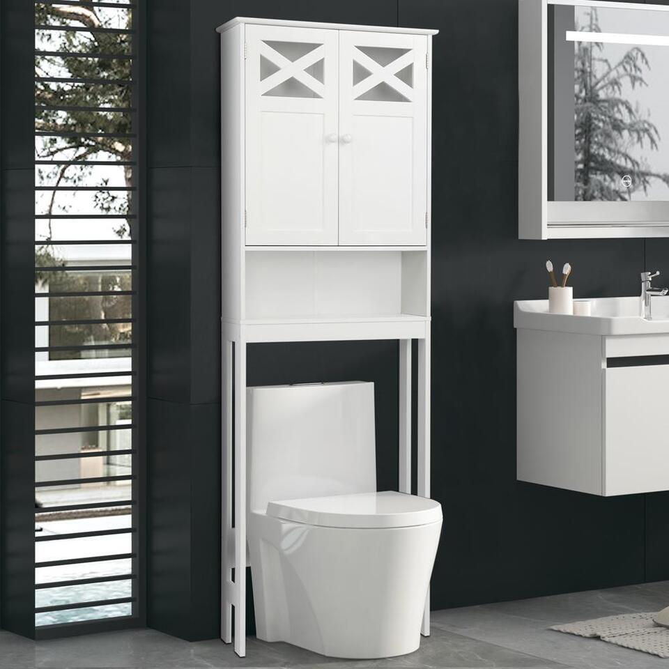 Over The Toilet Space Saver Cabinet Storage with Tower Rack Shelf White