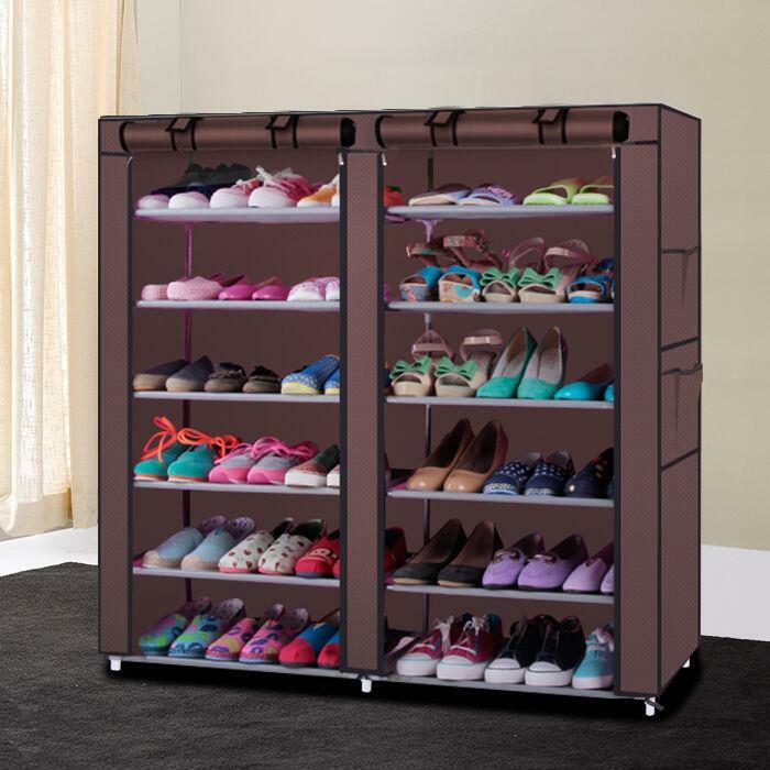 6 Layer 12 Portable Shoe Storage Organizer Wardrobe Rack Shelves Closet w/ Cover