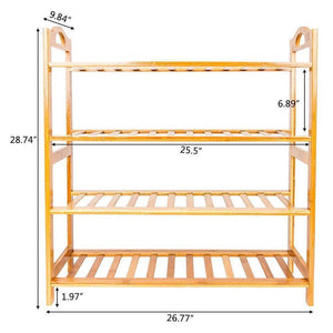 Natural Bamboo Wood 4-Tier Shoe Storage Racks Shelf Organizer with Slats