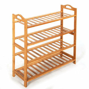 Natural Bamboo Wood 4-Tier Shoe Storage Racks Shelf Organizer with Slats