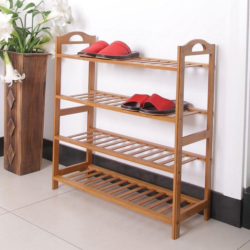 Natural Bamboo Wood 4-Tier Shoe Storage Racks Shelf Organizer with Slats