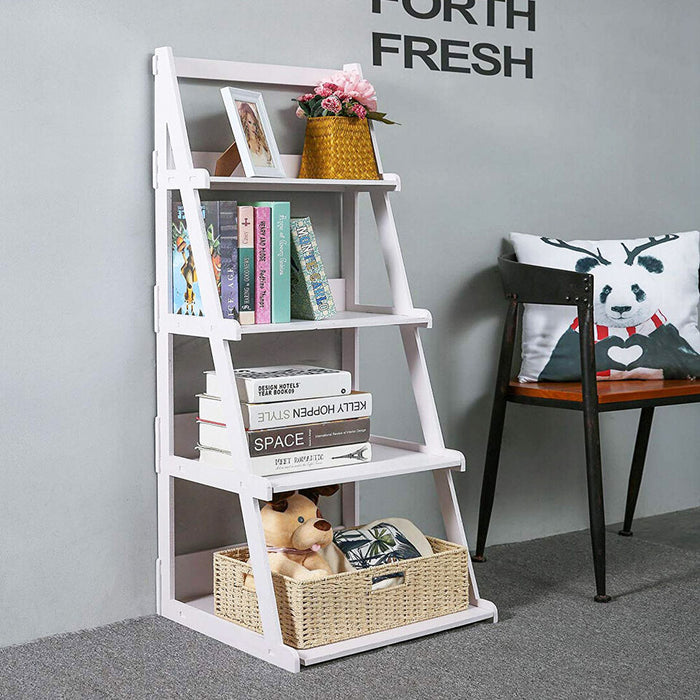 4 Tiers Foldable Corner Ladder Shelf Bookcase Display Storage Plant Stand Rack