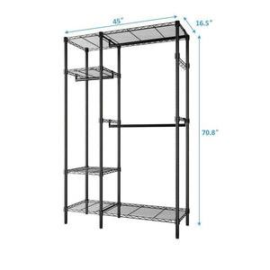 Double Rods Wardrobe Clothing Shelf Metal Garment Rack Closet Organizer Black