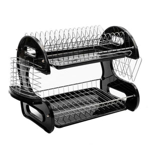 2 Tier Home Basics Dish Drainer Drying Rack Washing Organizer Black