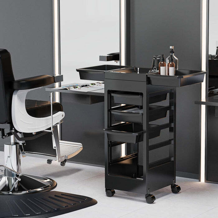 Salon Trolley with 5 Drawers & Dryer Holder, Rolling Hair Cart Storage Organizer