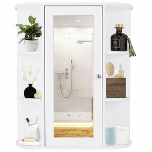 Home Bathroom Wall Mount Cabinet Storage Shelf Over Toilet w/ Mirror Door