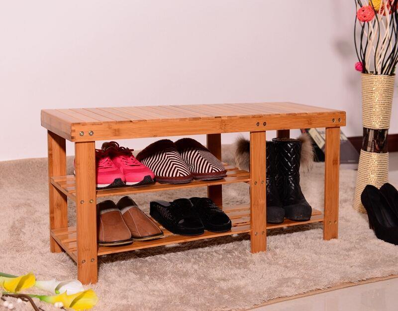 Shoe Rack Bench Hallway Storage Organizer Entryway Furniture Bamboo Seat