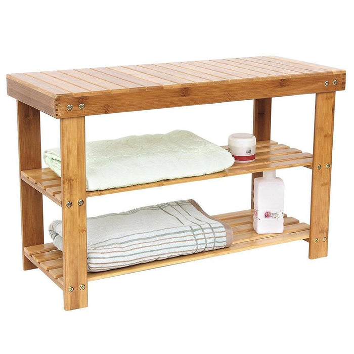 3 Tiers Home Dorm Room Bamboo Shoe Bench Rack Corridor Entryway Storage Shelf