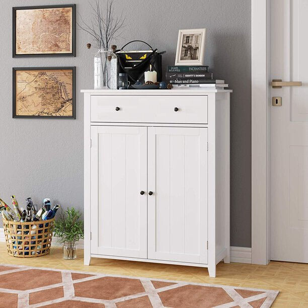 Wooden Floor Cabinet Freestanding Bathroom Storage Cabinet Unit Home Decor White