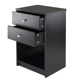 2 Drawers Nightstand Storage Wood End Table Bedside Organizer Modern Black