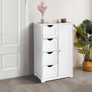 Freestanding Bathroom Floor Storage Organizer Cabinet with 4 Drawers 1 Cupboard