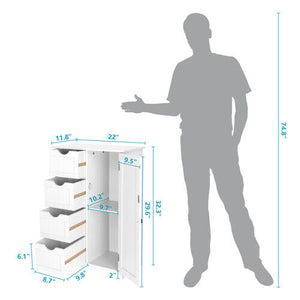 Freestanding Bathroom Floor Storage Organizer Cabinet with 4 Drawers 1 Cupboard