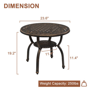 23.6" Patio Side Table All-Weather Round Coffee Bistro End Table Outdoor Indoor