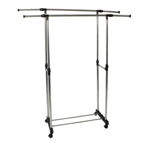 Portable Adjustable Heavy Duty Clothes Hanger Steel Garment Rail Rack Silver