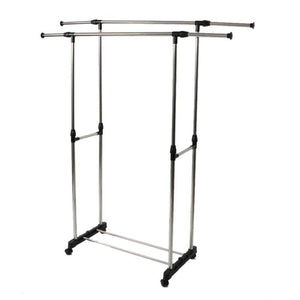 Portable Adjustable Heavy Duty Clothes Hanger Steel Garment Rail Rack Silver