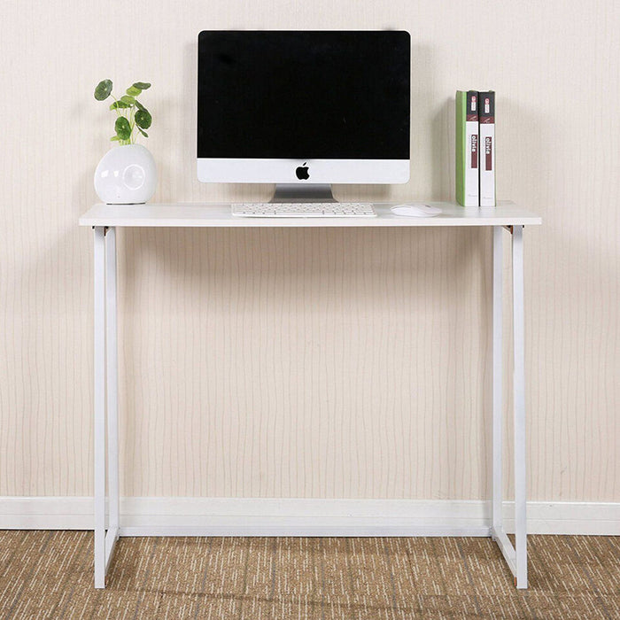 Folding Table Home Office Corner Desk Glass Top PC Laptop Table Furniture white