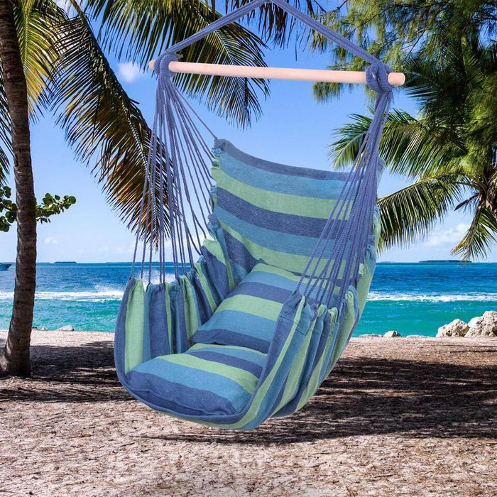 Blue Stripe Hammock Hanging Rope Chair Porch Swing Seat Patio Camping Hang