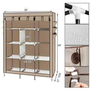 69" Wardrobe Unit Portable Closet Storage Organizer Clothes w/Shelf Fabric Cover