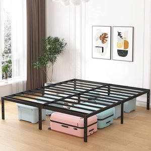 Heavy Duty 18" Queen Size Metal Bed Frame Sturdy Steel Platform Slat Support