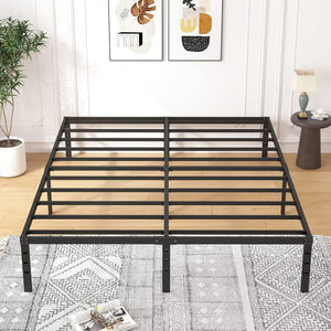 Heavy Duty 18" Queen Size Metal Bed Frame Sturdy Steel Platform Slat Support