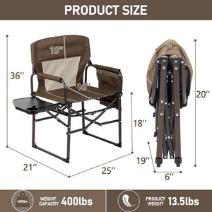 Camping Folding Director Chair Heavy Duty with Side Table Cup Holder