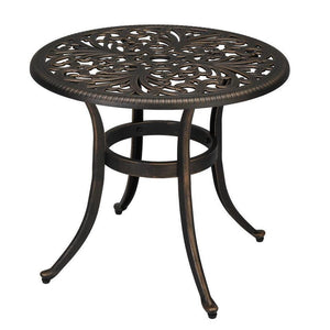 24 Inch Patio Dining Table Cast Aluminum Garden Bistro Table with Umbrella Hole