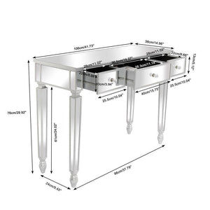 Mirrored Silver Vanity Make-Up Computer Desk Console Dressing Table with Drawer