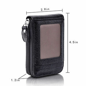 Men Leather Credit Card Holder RFID-Blocking Zipper Pocket Wallet with ID Window