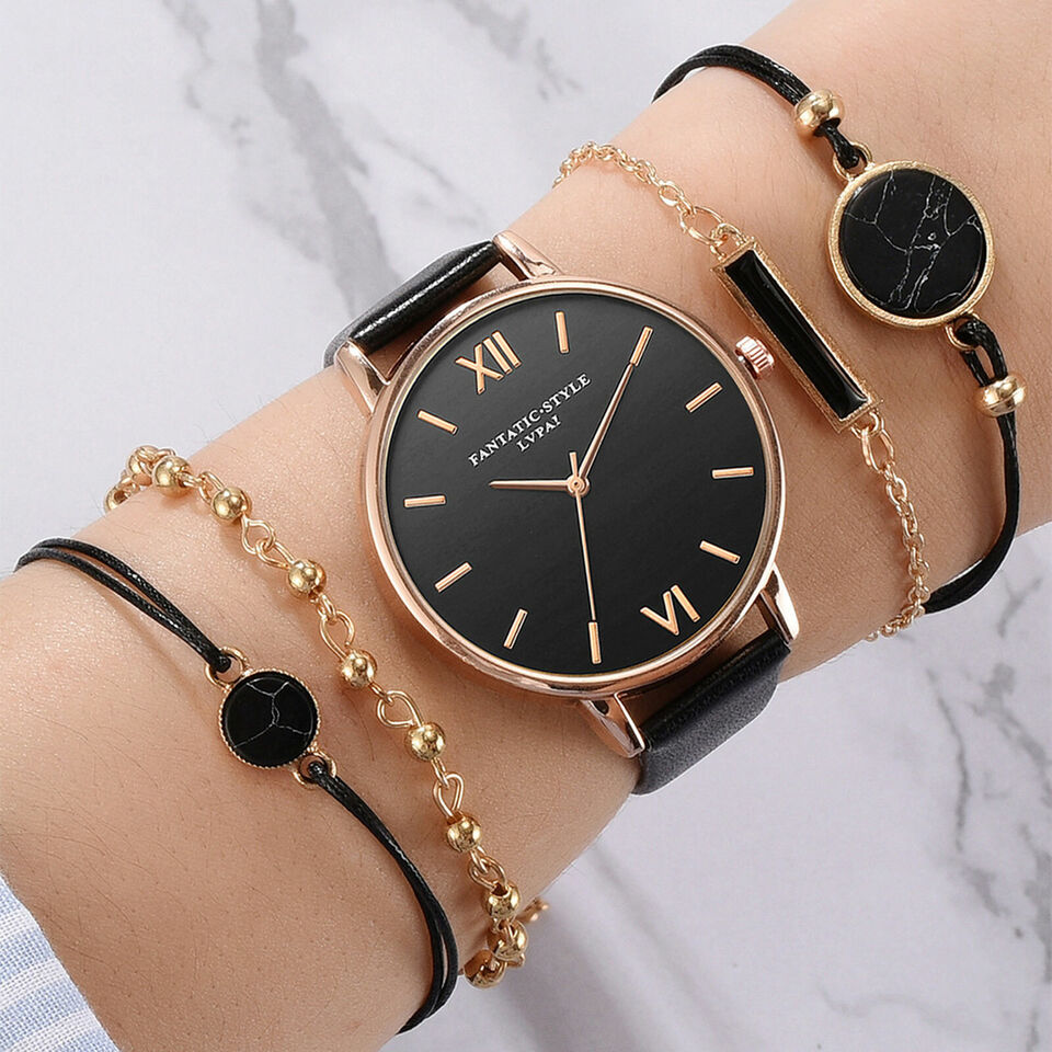 Fashion Womens Ladies Watch Relojes De Mujer Leather Analog Quartz Bracelet Set