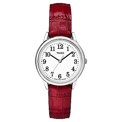 Easy Reader Watch with Leather Strap - Silver/Red