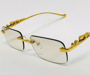 Gold Wire Frame Rimless Men's Luxury Leopard Hip Hop Retro Clear Lens Glasses