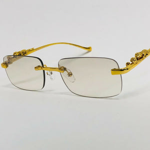 Gold Wire Frame Rimless Men's Luxury Leopard Hip Hop Retro Clear Lens Glasses