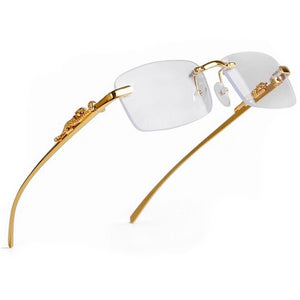 Gold Wire Frame Rimless Men's Luxury Leopard Hip Hop Retro Clear Lens Glasses