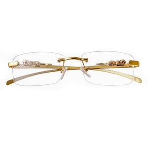 Gold Wire Frame Rimless Men's Luxury Leopard Hip Hop Retro Clear Lens Glasses