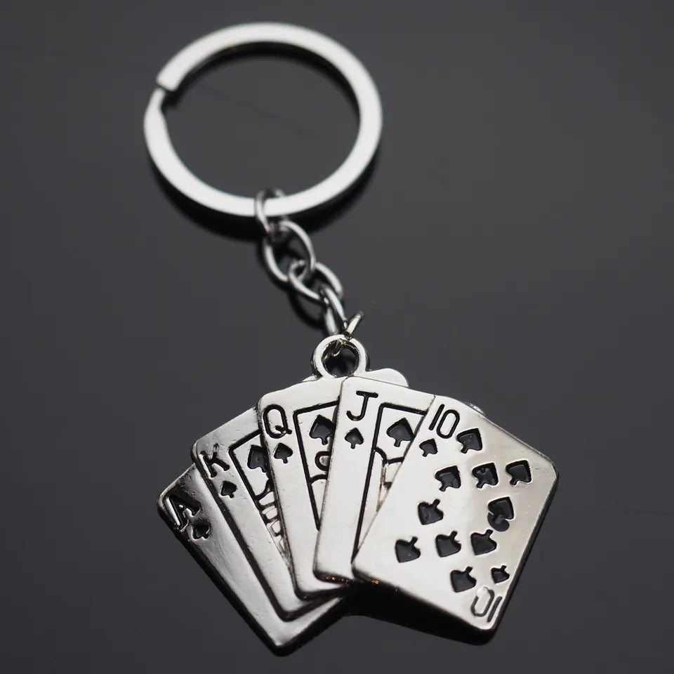 Royal Flush of Spades Poker Texas Holdem Key Chain Silver Pendant Charm Keychain