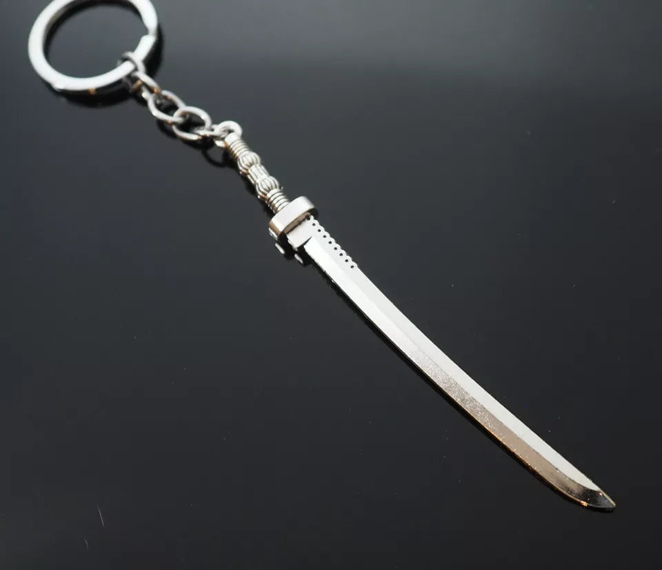 Long Samurai Katana Sword Feudal Japan Warrior Key Chain Silver Pendant Keychain