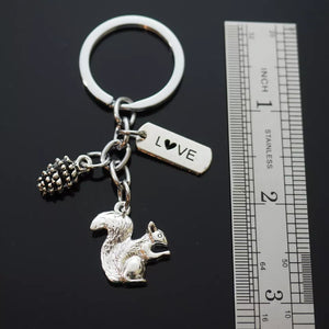 Cute Squirrel Eating Nut Pine Cone Nature Wildlife Love Key Chain Keychain