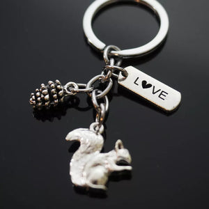 Cute Squirrel Eating Nut Pine Cone Nature Wildlife Love Key Chain Keychain