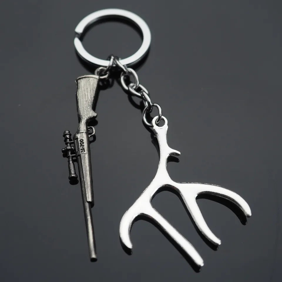 Hunting Rifle Scope & Deer Antler Themed Charms Keychain Key Ring Chain Gift