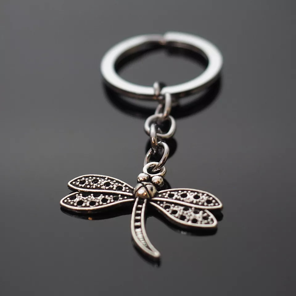 Dragonfly Key Chain Silver Pendant Charm Keychain Insect Lovers Gift 29x34mm