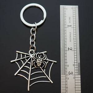 Spider Web Silver Charm Keychain Key Chain Gift Scary Spooky Halloween Party