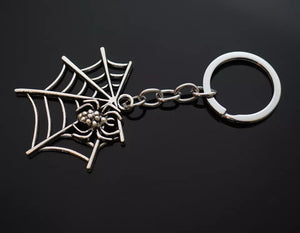 Spider Web Silver Charm Keychain Key Chain Gift Scary Spooky Halloween Party