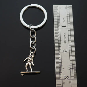 Surfer Girl Surf Board Pendants Charms Silver Woman Keychain Surfing Hawaii Gift