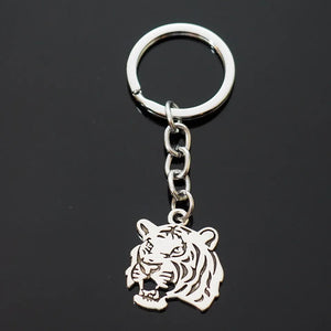 Tiger Head Growl Zoo Africa Animal Silver Pendant Keychain Key Chain Gift