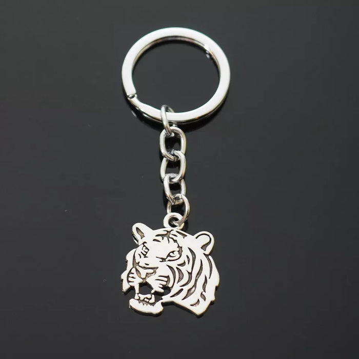 Tiger Head Growl Zoo Africa Animal Silver Pendant Keychain Key Chain Gift