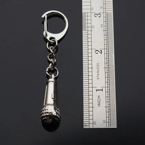 Microphone Keychain Silver Charm Pendant Clip On Key Chain Karaoke Singer Gift