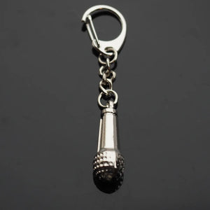 Microphone Keychain Silver Charm Pendant Clip On Key Chain Karaoke Singer Gift