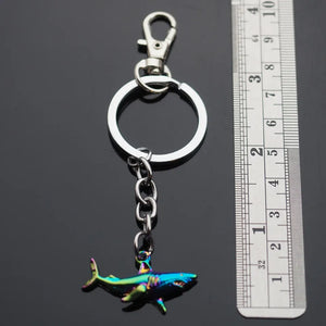 Shark Keychain Clip Neon Rainbow Charm Great White Fins Mouth Teeth Pendant Gift