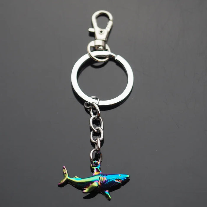 Shark Keychain Clip Neon Rainbow Charm Great White Fins Mouth Teeth Pendant Gift