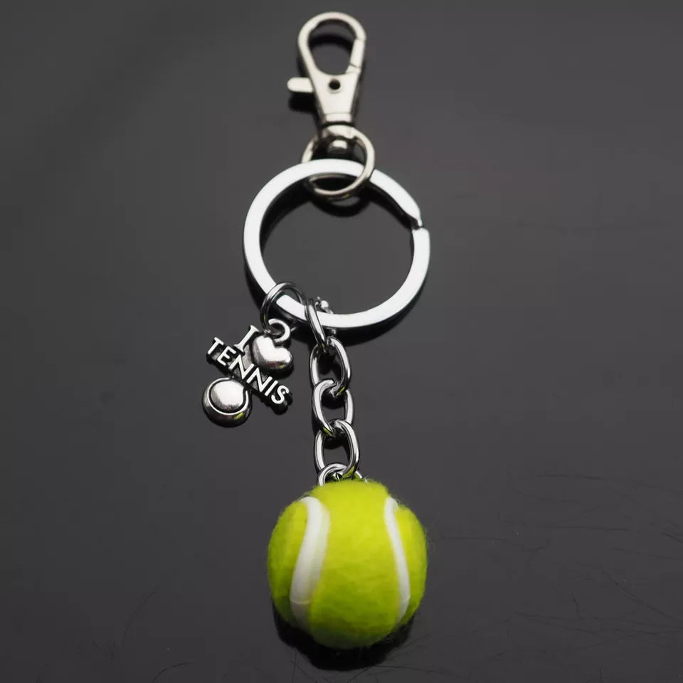 Tennis Ball Green Keychain Key Ring Player Gift - I Love Tennis Charm with Clip
